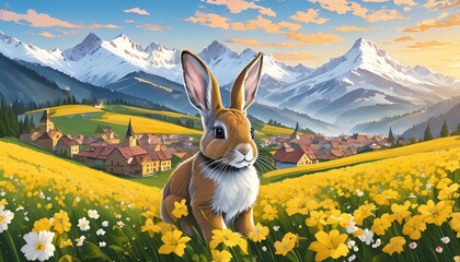 Wall Mural - rabbit in the mountains
