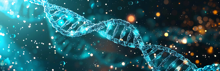 a cyan dna genome poster with copy space