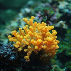 Wall Mural - yellow corals on green background.