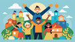 Thriving Communities Illustration of happy thriving communities representing the freedom from poverty and destitution that the nation has achieved.. Vector illustration