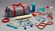 A toy doctor's kit complete with stethoscope, syringe, and bandages for pretend play