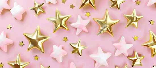 Canvas Print - White and gold stars on a pink background
