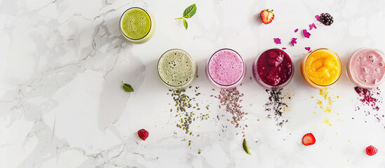 Wall Mural - Glasses with colorful smoothies on the table
