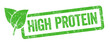 Green stamp isolated on a white background - High protein