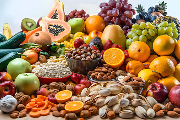 Wall Mural - Fruit, Vegetable, and Nut Spread: A Colorful and Nutritious Display