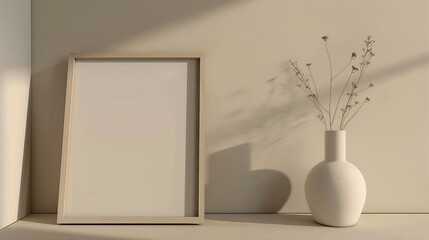 Wall Mural - Blank white frame on white wall background
