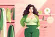 beautiful proud curvy woman in pink and green clothes illustration