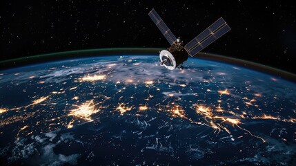 Wall Mural - Satellite in space orbit earth communications technology data information connection star link global