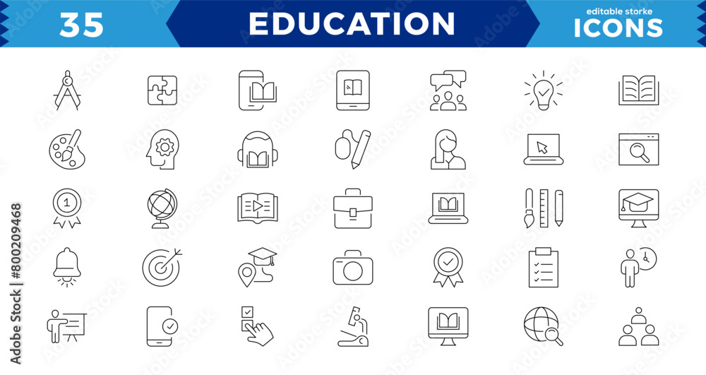 Education Line pixel Perfect Icons set.modern thin line style of school ...