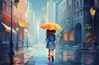 little girl stand in rain with umbrella illustration