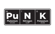 Vector inscription text PUNK composed of individual elements of the periodic table. Isolated on white background