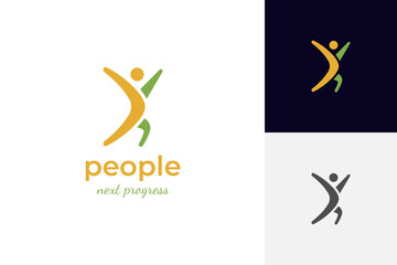 Coach health life logo design. people fitness lifestyle logo symbol. happy people reach logo signs