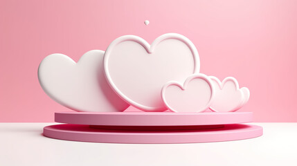 Wall Mural - 3D render podium with an abstract scene for Valentine's Day, isolated on a white background
