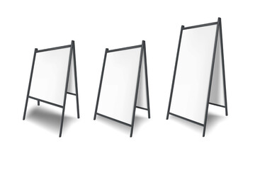 Wall Mural - Sandwich white board, floor double sided easel banner. Vector mock-up set. Blank metal A-frame advertising display mockup. Outdoor sidewalk curb sign. Template for design