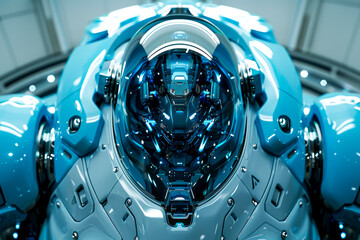 Wall Mural - Translucent Cyber Blue AI Futuristic Machines: A Cinematic Top-Down View