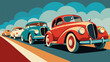 With impressive displays of craftsmanship and attention to detail the vintage cars in this parade remind us of the beauty and grace of a bygone era.. Vector illustration