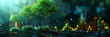 © nopommajun - This vivid image of a lush tree on a digital terrain with rising data bars symbolizes growth, technology, and the fusion of nature with data analytics