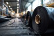 Factory making rubber conveyor belts with black rubber rolls