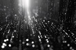 monochrome digital rain with bright vertical light streaks and scattered glowing dots on a dark background