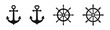 © 11ua - Anchor and steering wheel vector icons. Anchors and rudder icon set.