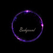 Isolated round frame of purple color with glitter with tinsel on a black background.