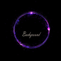 Wall Mural - Isolated round frame of purple color with glitter with tinsel on a black background.