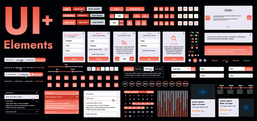 Wall Mural - a set of modern red web interface elements designed for the development and design of websites and m