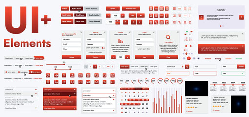 Wall Mural - a set of modern red web interface elements designed for the development and design of websites and m