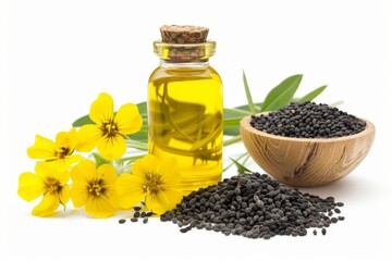 Poster - Isolated rapeseed oil with seeds and flowers