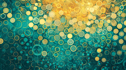 Wall Mural - An HD image depicting a vibrant pattern of repeated circles and intersecting lines in brilliant teal and sunny yellow, designed to convey a dynamic and bright atmosphere