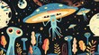 Whimsical Alien Encounter with Playful Creatures and Tech