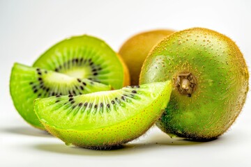 Wall Mural - Kiwi fruit and slice isolated on white background