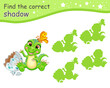 Find correct shadow of green baby dinosaur vector illustration