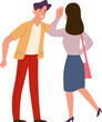 High five. Happy people informal greeting joyful emotional gesture. Happy man and woman friends together, colleague in office, partnership concept. Vector cartoon flat isolated illustration