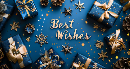 Wallpaper of best wishes greeting card in blue and gold
