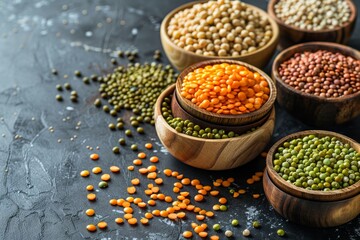 Canvas Print - Different legumes like beans lentils and chickpeas