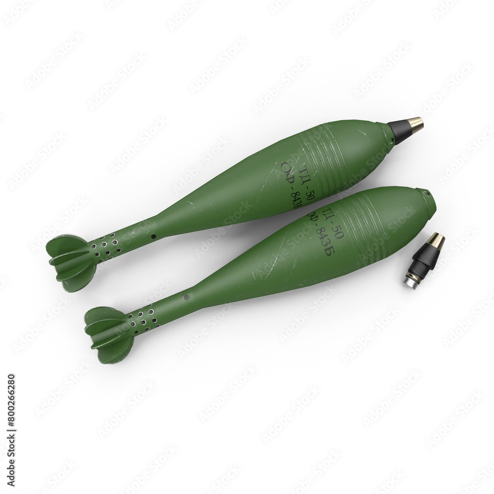 Mortar Shell Transparent Realistic 3D mortar shells isolated on a white background, mortar ...