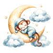 Baby Monkey  sleeping peacefully on a crescent moon