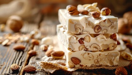 Wall Mural - Nuts covered confectionary on wooden backdrop