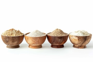 Sticker - Organic flour in wooden bowls on white background