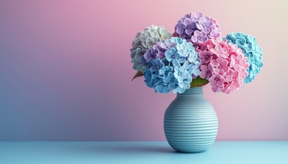 Wall Mural - Bouquet of handmade bright crochet hydrangeas in a vase