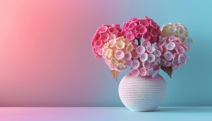 Wall Mural - Bouquet of handmade bright crochet hydrangeas in a vase