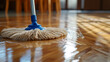 Mop washes wooden floor