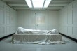 © Michael - dead body covered with a white sheet in the morgue. Copy space for text