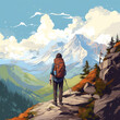 backpack on a background of mountains, illustration, drawing, hike, tourism, tourist, camping, wildlife, postcard, forest, hiking, trees, equipment, bag, extreme, hiker, person, man