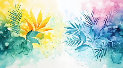 Digital retro watercolor abstract graphics tropical plants poster web page PPT background