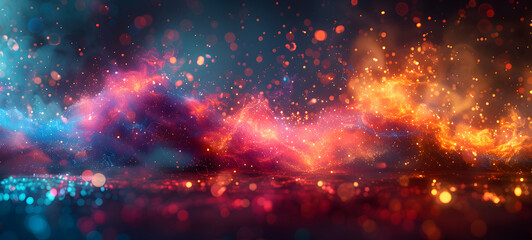 Wall Mural - an energetic display of vibrant cosmic particles, glimmering nebula lights, and dynamic color splash