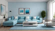 © Kim - modern living room interior with sofa inspired by skyblue and white color AI generated
