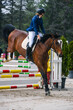 Beautiful young woman on her mare during a show jumping competition