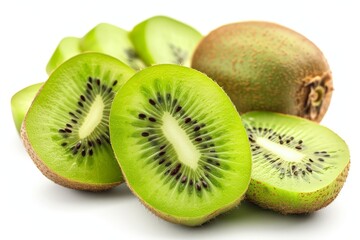 Wall Mural - Whole and sliced kiwi on white background